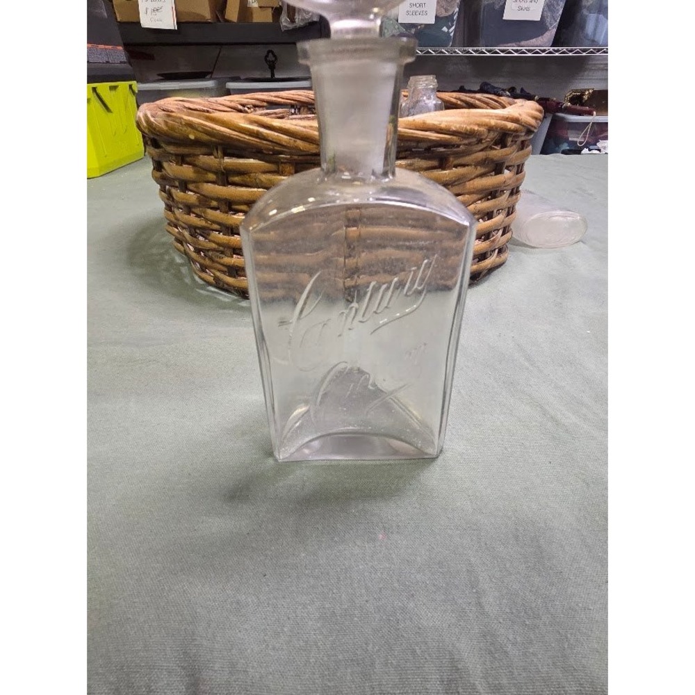 Vintage Century Cream Triangle Glass Decanter Bottle with Stopper Clear